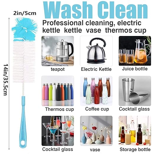 6Pcs Bottle Cleaning Brush Set-Long Handle Water Bottle Cleaner Brush for Washing Wine Decanter,Beer Bottle,Baby Bottles