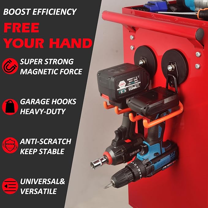 MUTUACTOR New Updated Magnetic Garage Hooks Heavy Duty,40lbs Anti-Scratch Magnetic Hooks for Hanging,2PCS Rubber Coated Magnets with Hook for Storing Heavy Impact Drivers Trailer Cord Garden Tool Box