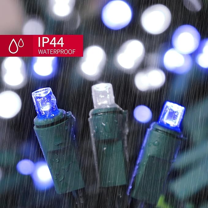 LAMPHOME Blue White Christmas Lights Outdoor, 21.6FT 100 Led Plug in Mini Fairy String Lights Green Wire,Waterproof Christmas Tree Light for Indoor Outside Bedroom Party Wedding Independence Day