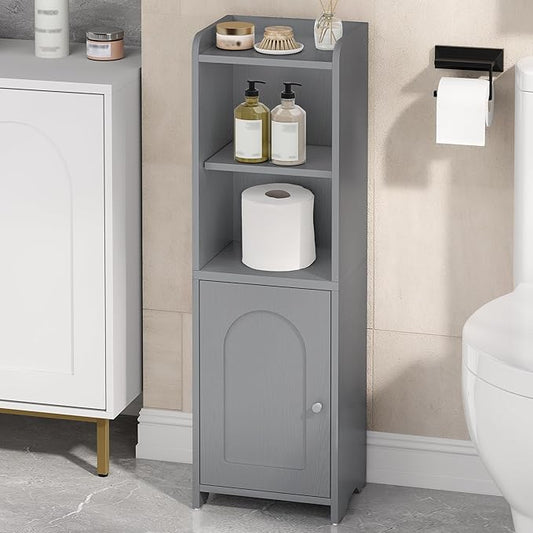 Bathroom Storage Cabinet, Corner Floor Cabinet with Doors and Adjustable Shelf, Narrow Toilet Paper Cabinets, Bathroom Organizer for Small Spaces, Gray BC39721X
