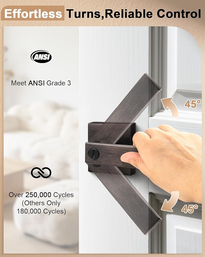 Probrico 20 Pack Square Door Levers with Lock Keyless Privacy Door Handles Locksets Interior Bed/Bath Heavy Duty Hardware in Oil Rubbed Bronze Finish,Universal Handing