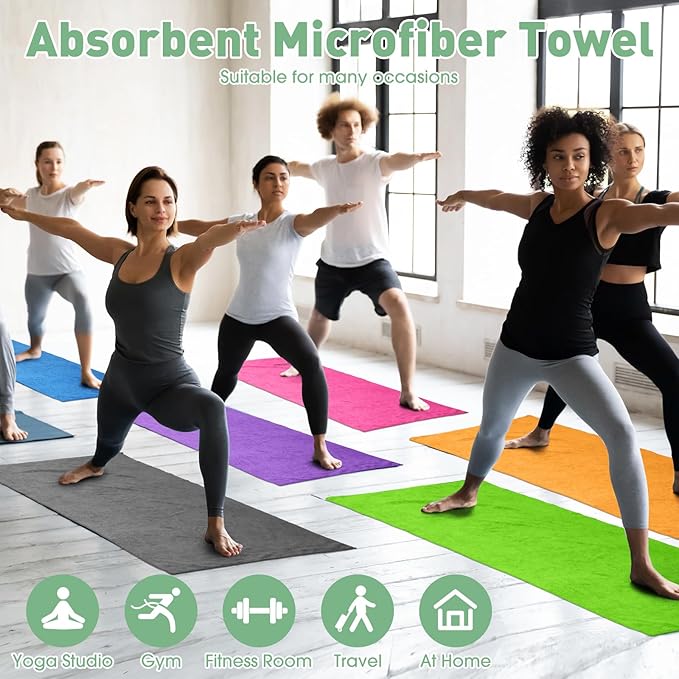 6 Pcs Hot Yoga Towels Bulk Non Slip Microfiber Anti Slip Absorbent Multicolor Wicking Pilates Yoga Mat Towel for Women Men Pilates, 27" x 72" (Stylish)