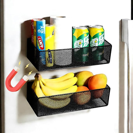 Magnetic Basket Organizer Holder for Fridge，Magnetic Shelf for Washing Machine， Magnetic Mesh Basket, Black Rectangular Steel Shelf Organizer, 10.43 x 4.92 x 3.15 Inches (Black , 1 pack)