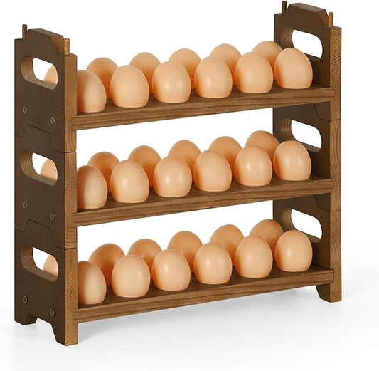 Wooden Egg Holder Countertop Fresh Chicken Egg Holders Storage for Gathering Fresh Eggs, 3-Tier Stackable with 36 Eggs, Farmhouse Home Eggs Rack Organizer Decoration