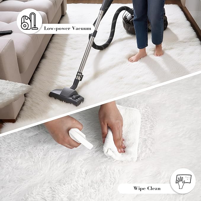 Fluffy Rug Shaggy Area Rug, White 6x9 Area Rugs for Living Room, Large Shag Area Rugs for Bedroom Kids Room Home Decor, Upgrade Anti-Skid Rectangular Fuzzy Rugs
