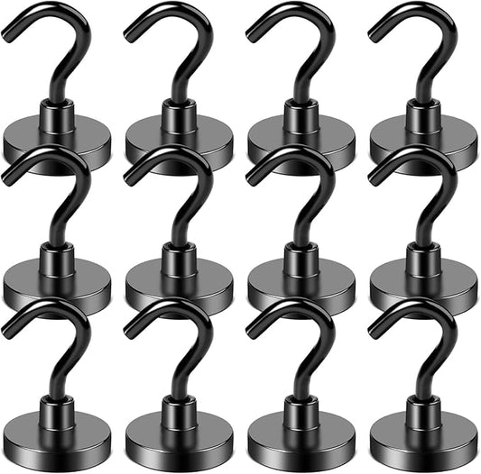 LOVIMAG Cruise Magnets with Hooks, 50lbs Magnetic Hooks for Cruise Cabins, Cruise Essentials Must Haves for Travel, Neodymium Magnets with Epoxy Coating for Hanging, Refrigerator, Kitchen -12 Pcs