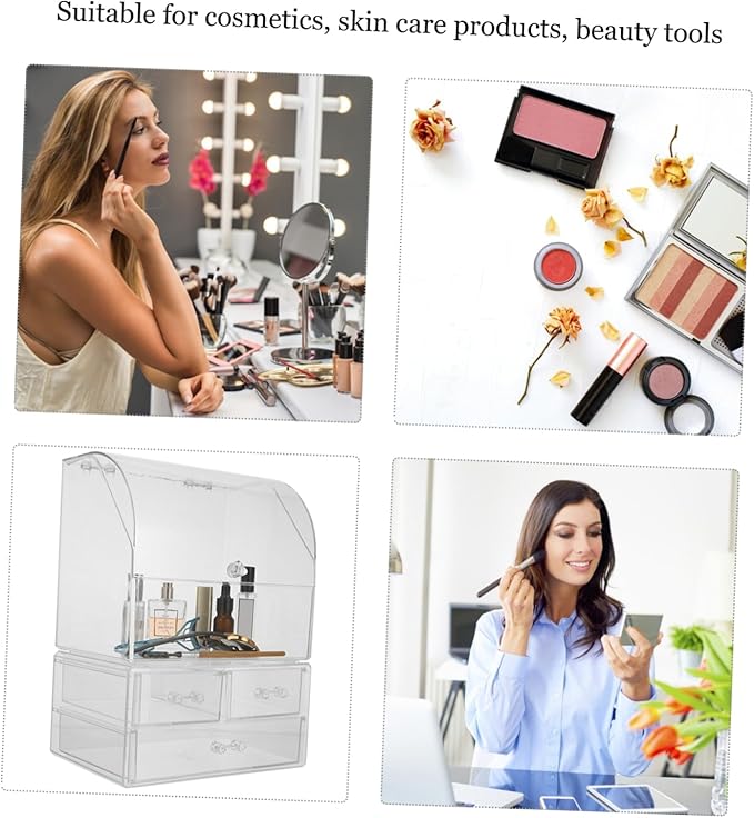 Acrylic Makeup Storage Box Lid Desktop Organizer for Cosmetic and Beauty Products Large Dustproof Drawer Type Design for Vanity and Bathroom Use