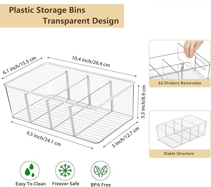 Pantry Organizers and Storage - 2 Pack Kitchen Organizers and Storage for Fridge,Drawer and Refrigerator - Spice Organization for Cabinet,Clear Plastic Stackable Bins for Snack Organizer