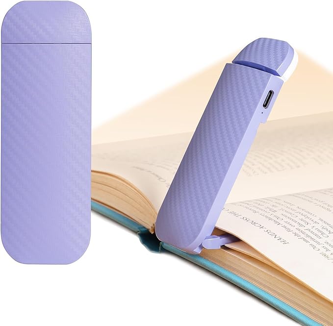 Book Reading Light, Rechargeable Clip on Booklight, Eye Caring 3 Color Temperatures & 5 Brightness Levels, Night Use for Bed, Long Lasting, Reading at Night in Bed, Romantic Purple