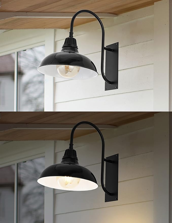 JONATHAN Y JYL7614B Stanley 12.25" 1-Light Farmhouse Industrial Indoor/Outdoor Iron LED Gooseneck Arm Outdoor Sconce Metal Bowl Shade Vintage Cottage Rustic Porch Patio Yard Barn, Black