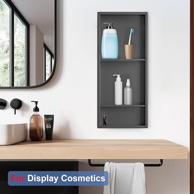 Shower Niche, Stainless Steel Elegant Bathroom Niche, No Tile Needed Recessed Shower Shelf Organizer for Storage