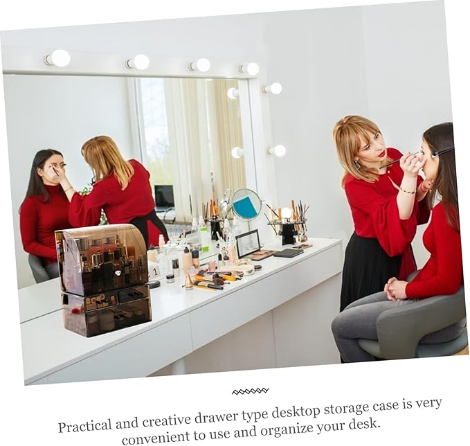 Tabletop Makeup Organizer Transparent Acrylic Cosmetic Storage Box Cover for Lipstick Brushes and Accessories Stylish and Space-saving Design for Vanity Desk