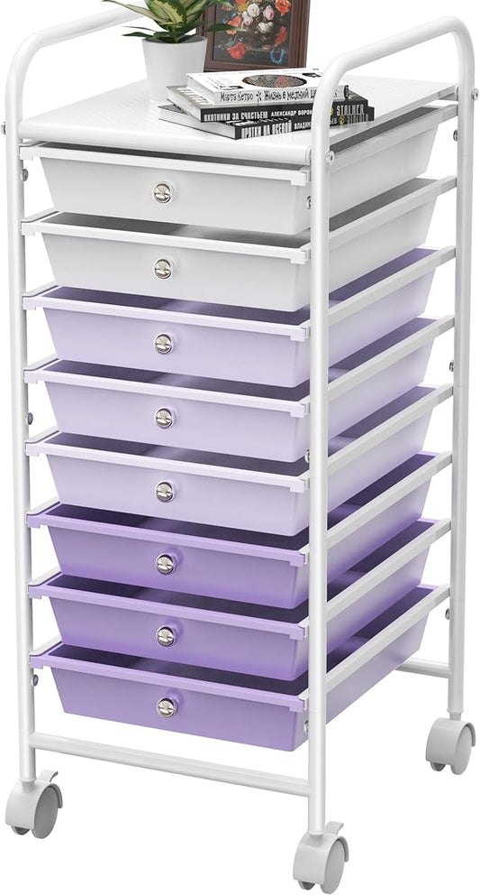 Simple Houseware Utility Cart with 8 Drawers Rolling Storage Art Craft Organizer, Purple