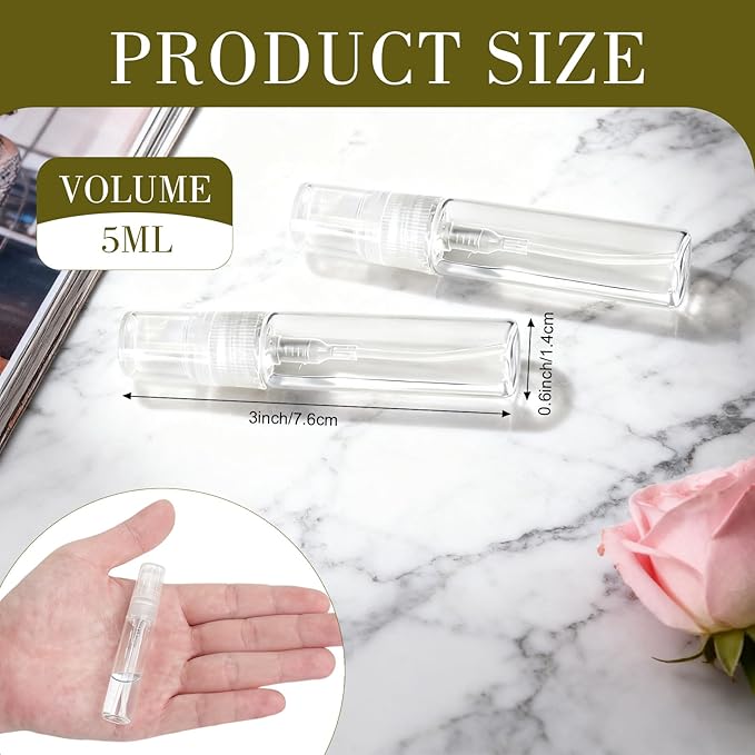 500 Pcs 5ml Mini Spray Bottles Portable Perfume Refillable Dispenser Container Clear Glass Perfume Sprayer for Cleaning Essential Oils Pocket Travel