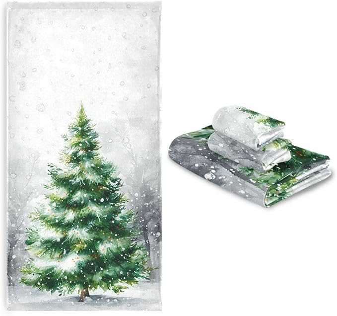 Christmas Winter Towels Set of 3 Rustic Christmas Tree with Snowflakes Bathroom Towel Soft Absorbent Bath Hand Towels Washcloth Guest Towel Sets Xmas Holiday Decor