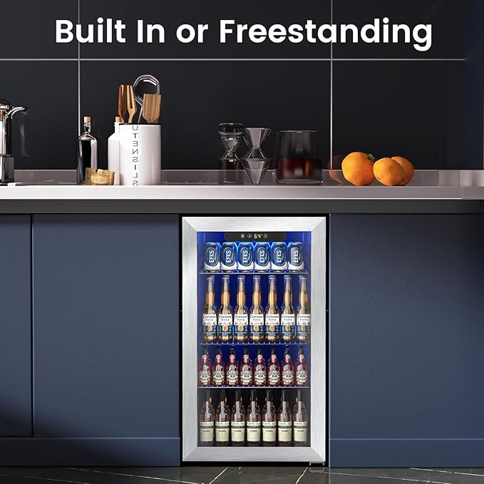 26 Bottle Wine Cooler Refrigerator, Small Freestanding Wine Fridge for Red, White and Champagne, Built-in Wine Cellar with Stainless Steel Glass Door , 40-66F Digital Temperature Control, Indoor Use