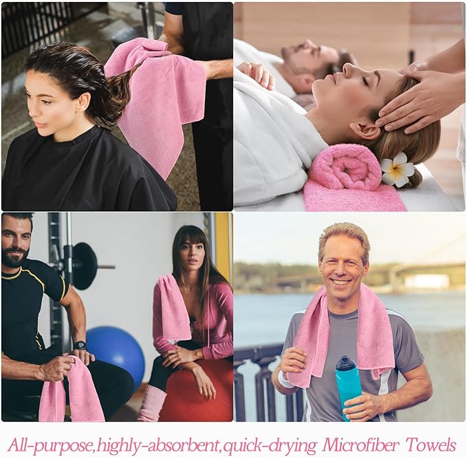 40 Pack Bleach Proof Towels Microfiber Absorbent Resistant Hair Hand Towels Bulk Quick Dry for Barber Gym Bath Spa Shaving (Pink,16 x 29 Inch)