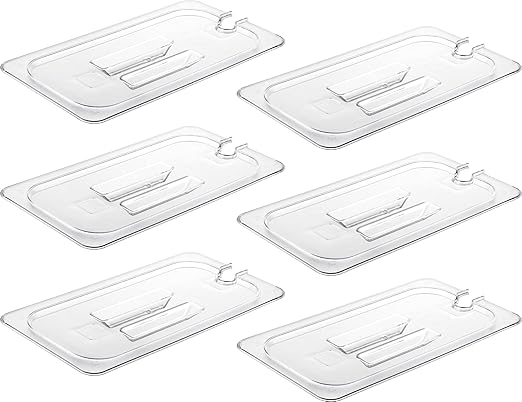 CURTA 6 Pack NSF Notched Food Pan Cover, 1/3 Size Clear Polycarbonate Lid with Handle for Commercial Food Pan, Dishwasher & Freezer Safe Plastic Clear