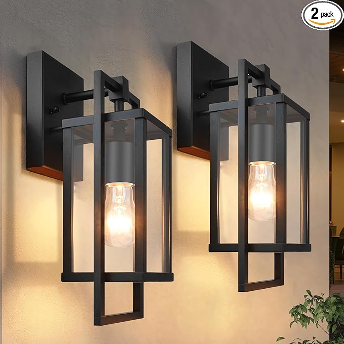 ALVIME Outdoor Wall Lights, Exterior Light Fixture, Waterproof Exterior Wall Sconce, Porch Outside Lights for House, Entryway, Front Door, Backyard, Patio, Garage, E26 Base&High Strength Clear Glass