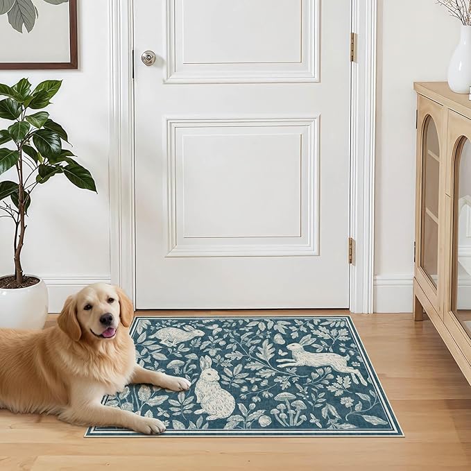 Vintage Living Room Area Rug 3x5 - Large Soft Washable Oriental Traditional Distressed Farmhouse Rugs for Bedroom - Indoor Floor Accent Carpet for Home Office House Decor -Easter Blue