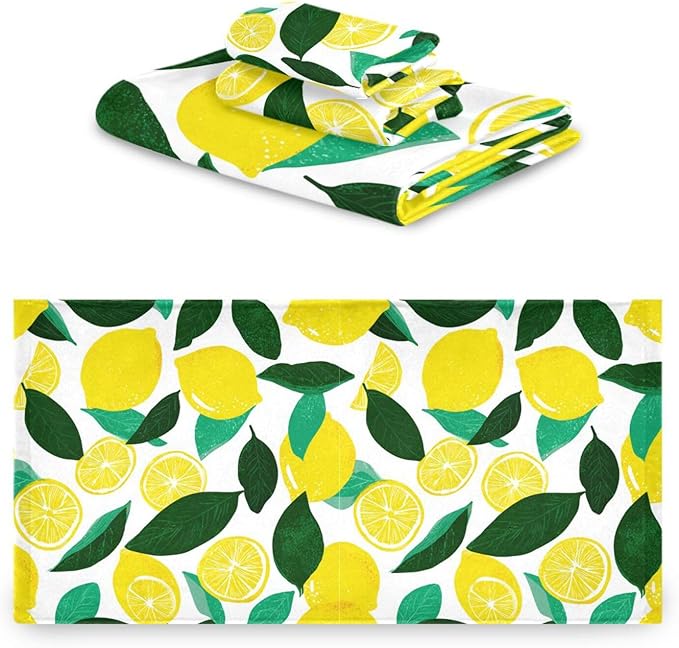 Fresh Lemon Towels Set of 3 Yellow Lemons Leaves Bathroom Towel Soft Absorbent Bath Hand Towels Washcloth Guest Towel Sets Bathroom Decorations