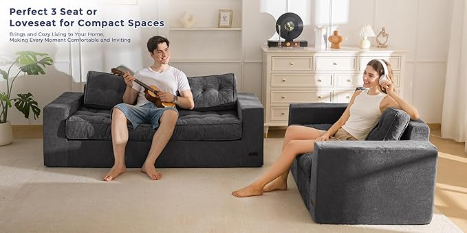 MAXYOYO Boneless Sofa Couch, 75" Oversized Loveseat Sofa, Tufted Floor Couch Bean Bag Chair for Living Room Bedroom Apartment, Sofa in a Box, No Assembly Needed, Dark Grey