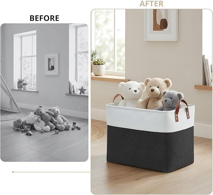 DECOMOMO Extra Large Storage Baskets, Fabric Storage Bins with Handles for Organizing Shelves, Toys, Nursery, Laundry (Black & White, 3pcs)