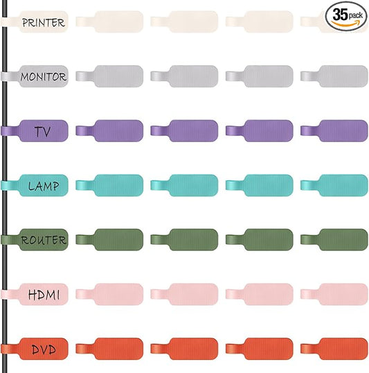 Trilancer Cable Cord Labels Large Size, for Organizing Wires and Identification, Multicolored Handwriting Cable Tags, Reusable with Multiple Uses - 35 PCS