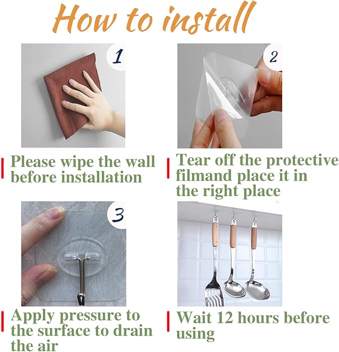Heavy-Duty Adhesive Wall Hooks — No Drilling, Holds 24lb (150 Pack)