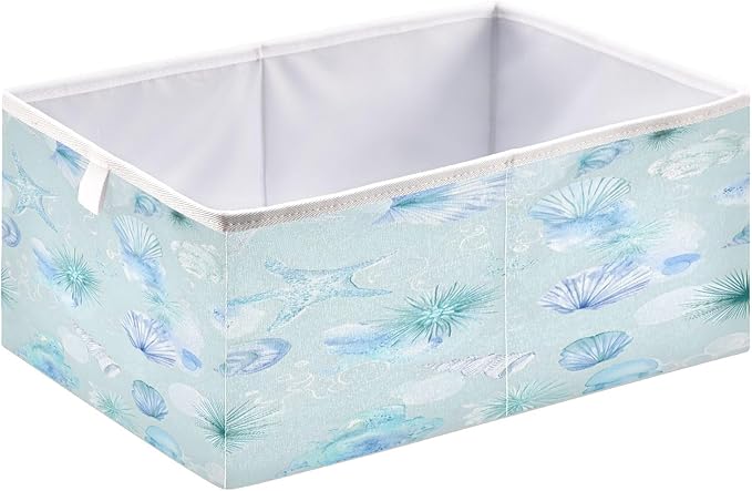 Bolaz Blue Shell Pattern Closet Organizers Storage Cubes Storage Bins Shelf Baskets Containers for Home Room Office,Square