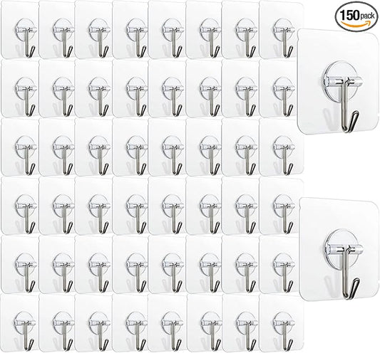 Heavy-Duty Adhesive Wall Hooks — No Drilling, Holds 24lb (150 Pack)