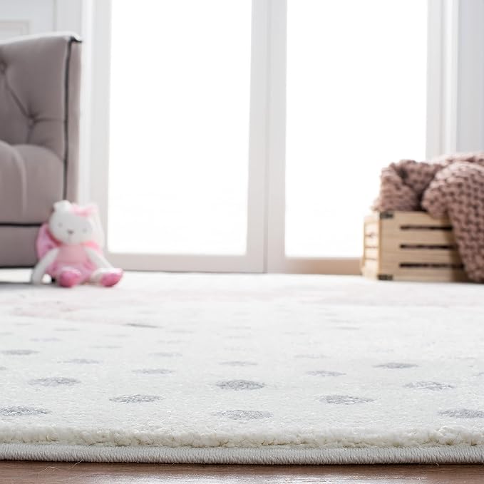 SAFAVIEH Carousel Kids Collection Area Rug - 3' Round, Ivory Grey & Pink, Non-Shedding & Easy Care, Ideal for High Traffic Areas for Boys & Girls in Playroom, Nursery, Bedroom (CRK163B)