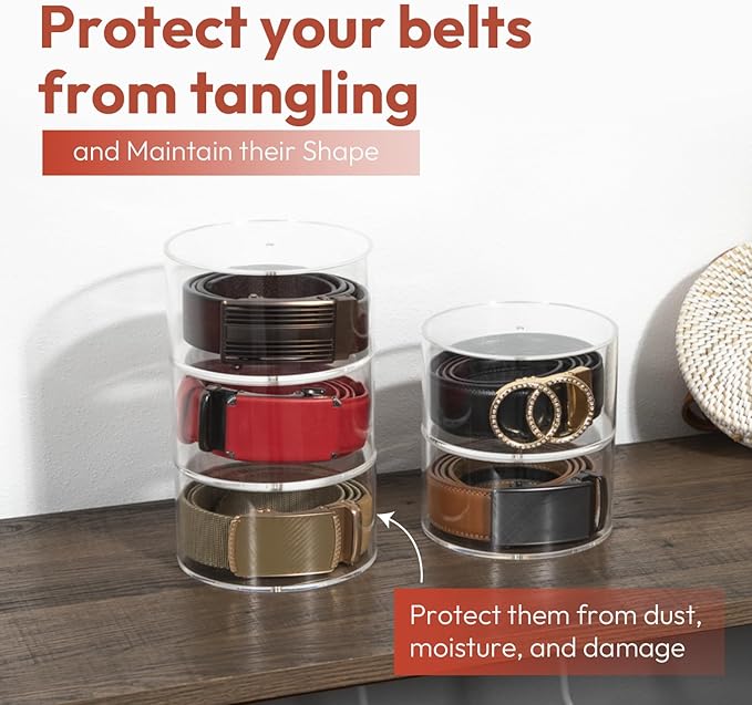 Acrylic Belt Organizer, 5 Layer Belt Holder for Closet or Drawer, Display for Men’s and Women’s Belts, Jewelry, and Watches