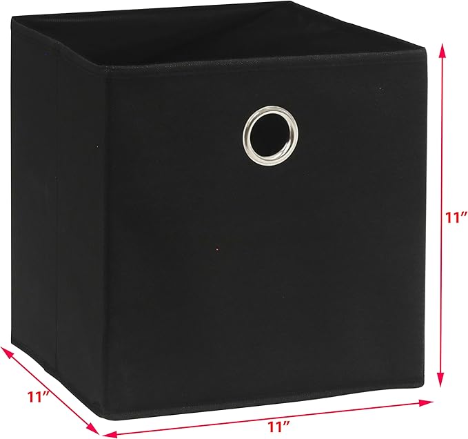 Simple Houseware 11-Inch Collapsible Fabric Cube Storage Bin with Handles, Printed Design, 6 Pack, Black