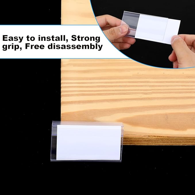 100 Pcs Shelf Label Holder Clear Plastic Clip on Labels Shelf Tags for Wire Shelving 0.15'' to 0.4'' Wood Glass Shelves Sign Price Tags