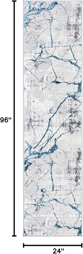SAFAVIEH Amelia Collection Runner Rug - 2' x 8', Grey & Blue, Modern Abstract Design, Non-Shedding & Easy Care, Ideal for High Traffic Areas in Living Room, Bedroom (ALA293F)