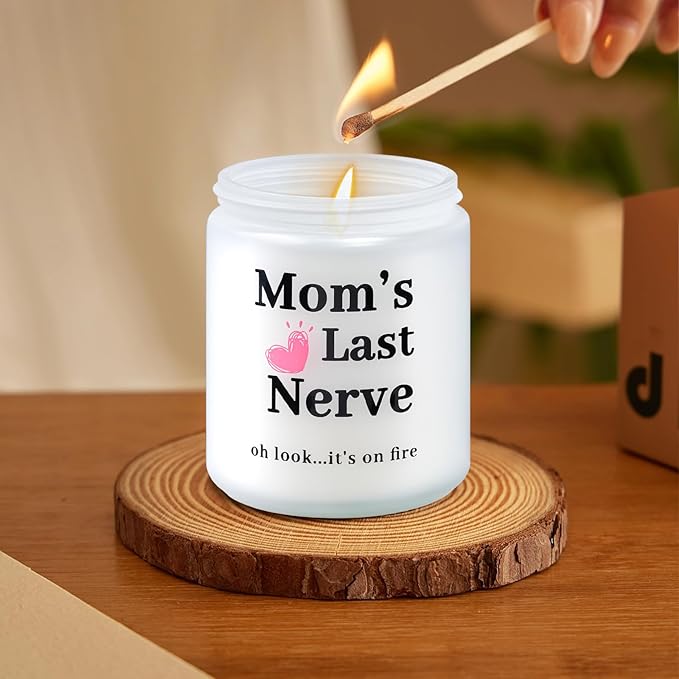 Birthday Gifts for Mom from Daughter Son - Mother's Day Candles Funny Mom Gifts Valentines Gift for Woman, Mom's Last Nerve Lavender Scented Candles (9 oz)