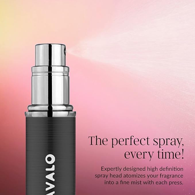 LUX Perfume Atomizer - Leak-Proof and TSA Approved for Air Travel - Reusable Airtight Easy Fill Mini Pump Sprayer - Lightweight Portable - Brushed Polished Metal Alloy Outer Shell - Black
