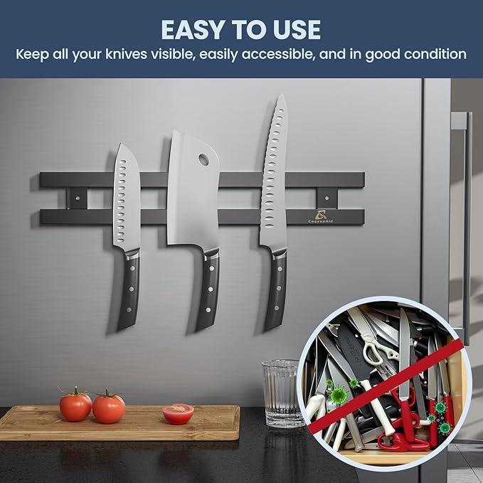 16.5 Inch Heavy-Duty Magnetic Knife Holder for Refrigerator, No Adhesive Tape or Screws Needed Knife Magnetic Strip for Strong Fridge Mount or Wall as Gifts for Women or Men