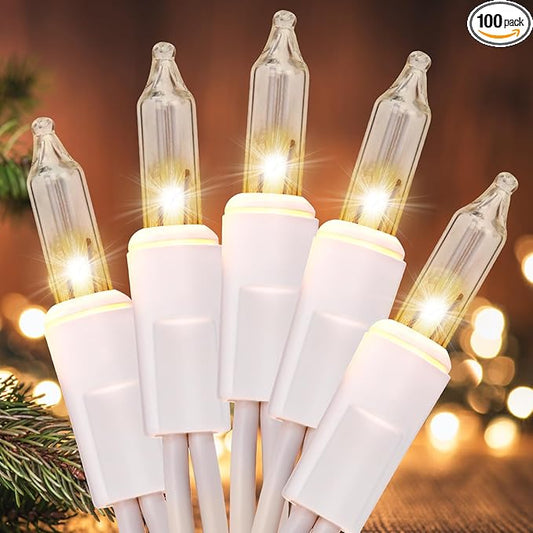 Christmas Lights 100 Count Clear White Wire UL Certified Connectable Warm White String Lights for Christmas Tree,Garland,Home,Patio, Wedding,Party,Festival Decor