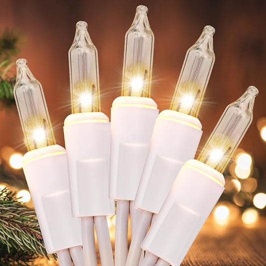 Christmas Lights 50 Count Clear Mini Lights White Wire UL Certified Connectable Warm White String Lights for Christmas Decor