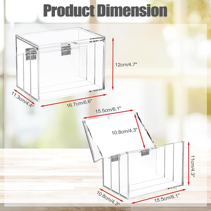 BTSKY Clear Acrylic 4 x 6 inch Index Card Box with Sign Lid & Removable Inserts, Divided 3-Compartment Index Card Holder Notecard Box Photo Storage Organizer for Filling Note Cards,Flashcards, Recipes