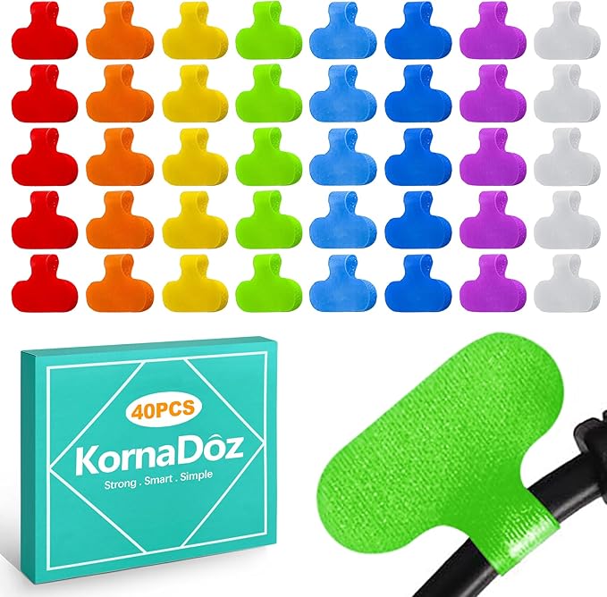 40 PCS Multi-Color Cable Labels, Reusable Write-On Cord Tags for Wire Management & Identification, Waterproof Charger Cord Organizer for Electronics, Home, Office - Assorted Colors