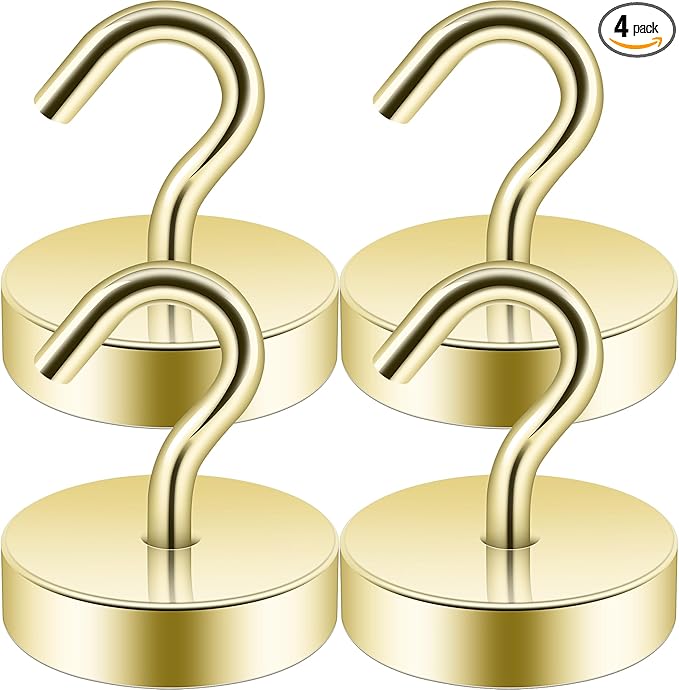 Neosmuk Magnetic Hooks, Cruise Ship Essentials, 8lb+ Heavy Duty Magnetic Hooks for Cruise Cabins, Refrigerator, Grill, Hanging, and Travel | Extra Strong Must-Haves Magnet Hook,Gold