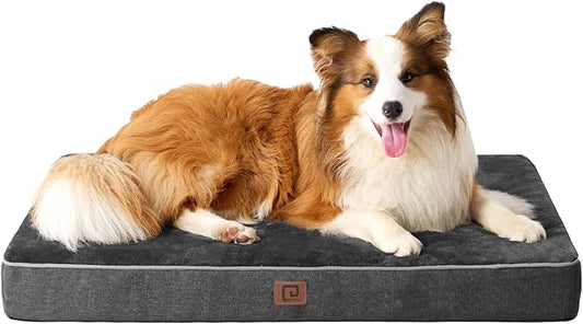 EHEYCIGA Memory Foam Dog Bed Orthopedic 41"x27"，Waterproof Pet Bed for XLarged Dogs ，Washable Pet Mat with Removable Cover, Dark Grey