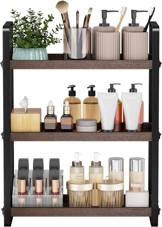 Bathroom Counter Organizer,Bathroom Countertop Organizer,Counter Shelf,Countertop Storage,Organization and Storage,Makeup Shelf,Sink Caddy(Brown 3 Tier)