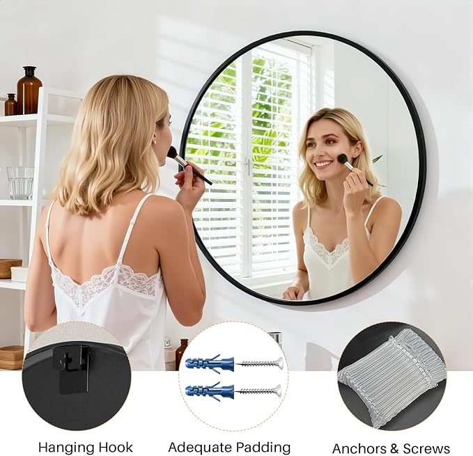 Bathroom Mirror for Wall, 24 Inch Round
