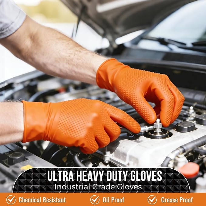 Black 10 Mil Nitrile Gloves, Diamond Textured Grip, Extra Thick Heavy Duty Disposable, Latex-Free, Tear & Chemical Resistant, Multipurpose Gloves for Kitchen, Cleaning, Medium