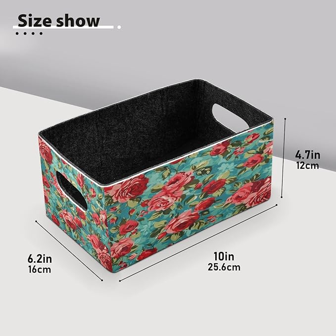 Kcldeci Red Green Rose Storage Bins Baskets for Organizing 2Pack, Sturdy Storage Basket Foldable Storage Baskets for Shelves Closet Nursery Toy