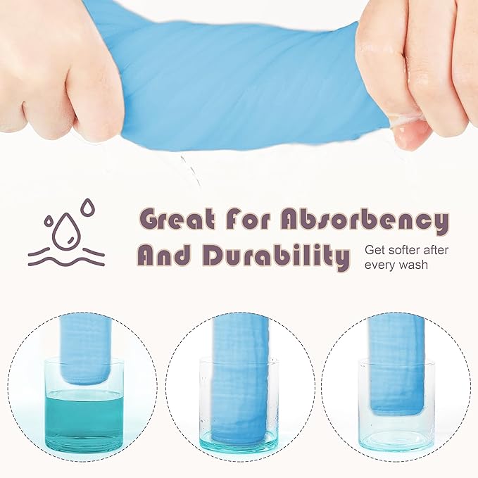 Muslin Burp Cloths Large 100% Cotton Hand Washcloths for Boys & Girls, Baby Essentials Extra Absorbent and Soft Burping Rags for Newborn Registry (Aqua, 12-Pack, 20" X10")